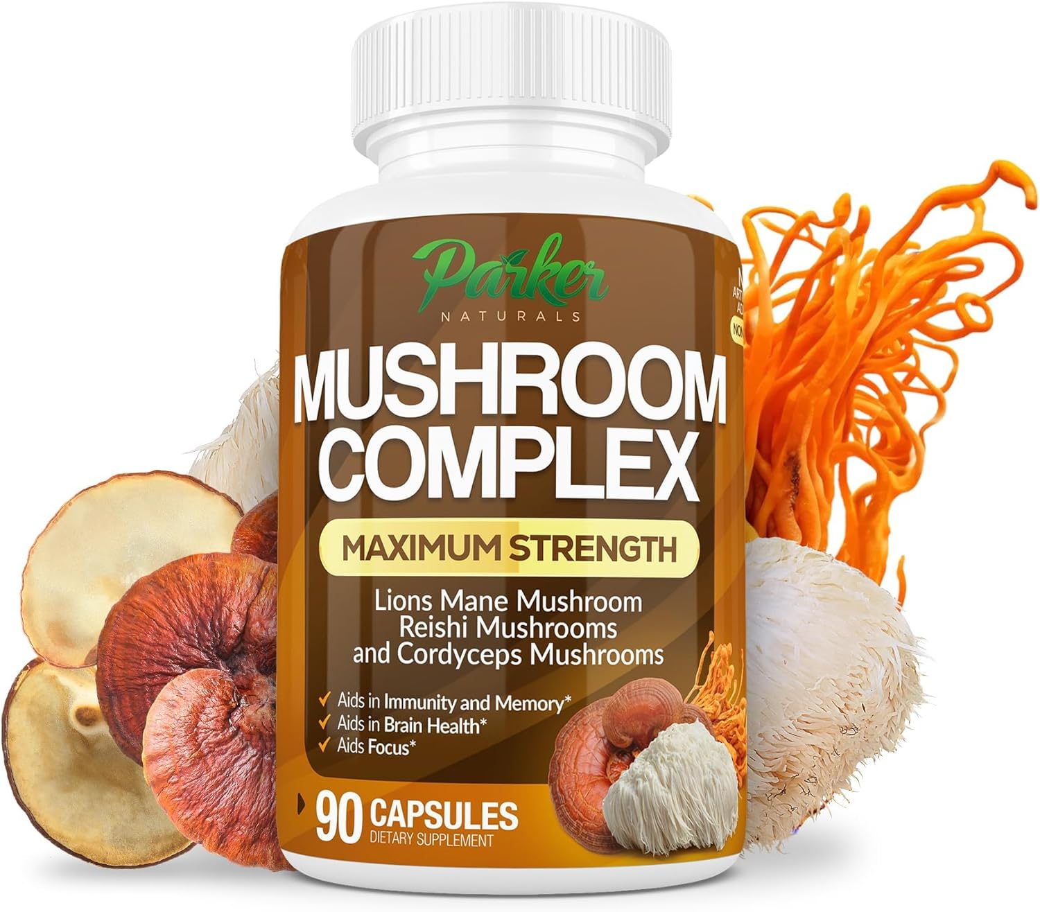 Organic Mushroom Complex Capsules - Lions Mane, Cordyceps, Reishi - Premium Strength Supplement, 90 Capsules