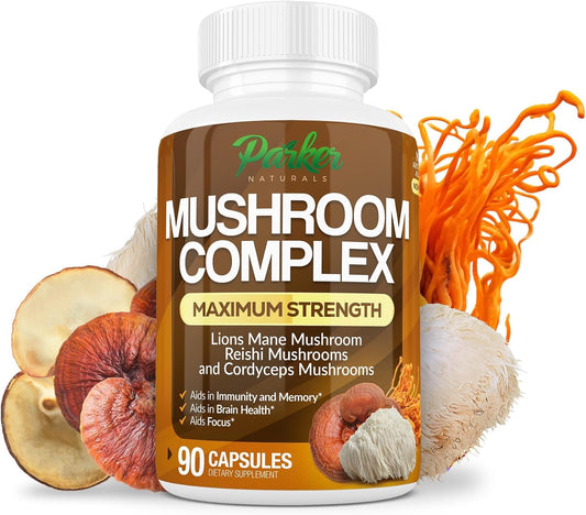 Organic Mushroom Complex Capsules - Lions Mane, Cordyceps, Reishi - Premium Strength Supplement, 90 Capsules
