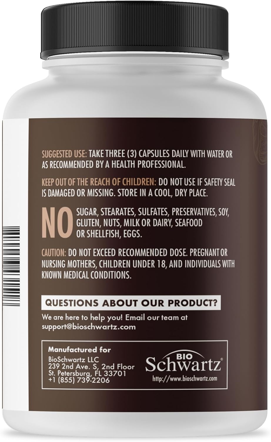 Organic Mushroom Complex Supplement Capsules with Lions Mane, Reishi, Turkey Tail, Cordyceps, Shiitake, Chaga, Black Pepper - 90 Count for Energy, Focus, Memory - BioSchwartz