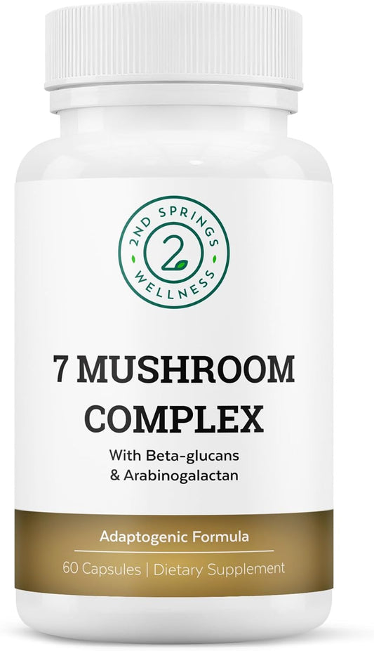 Organic Mushroom Complex with 7 Blend Immune Support & Cognitive Health - Lion's Mane, Chaga, Maitake, Shiitake, Reishi, Turkey Tails, Cordyceps