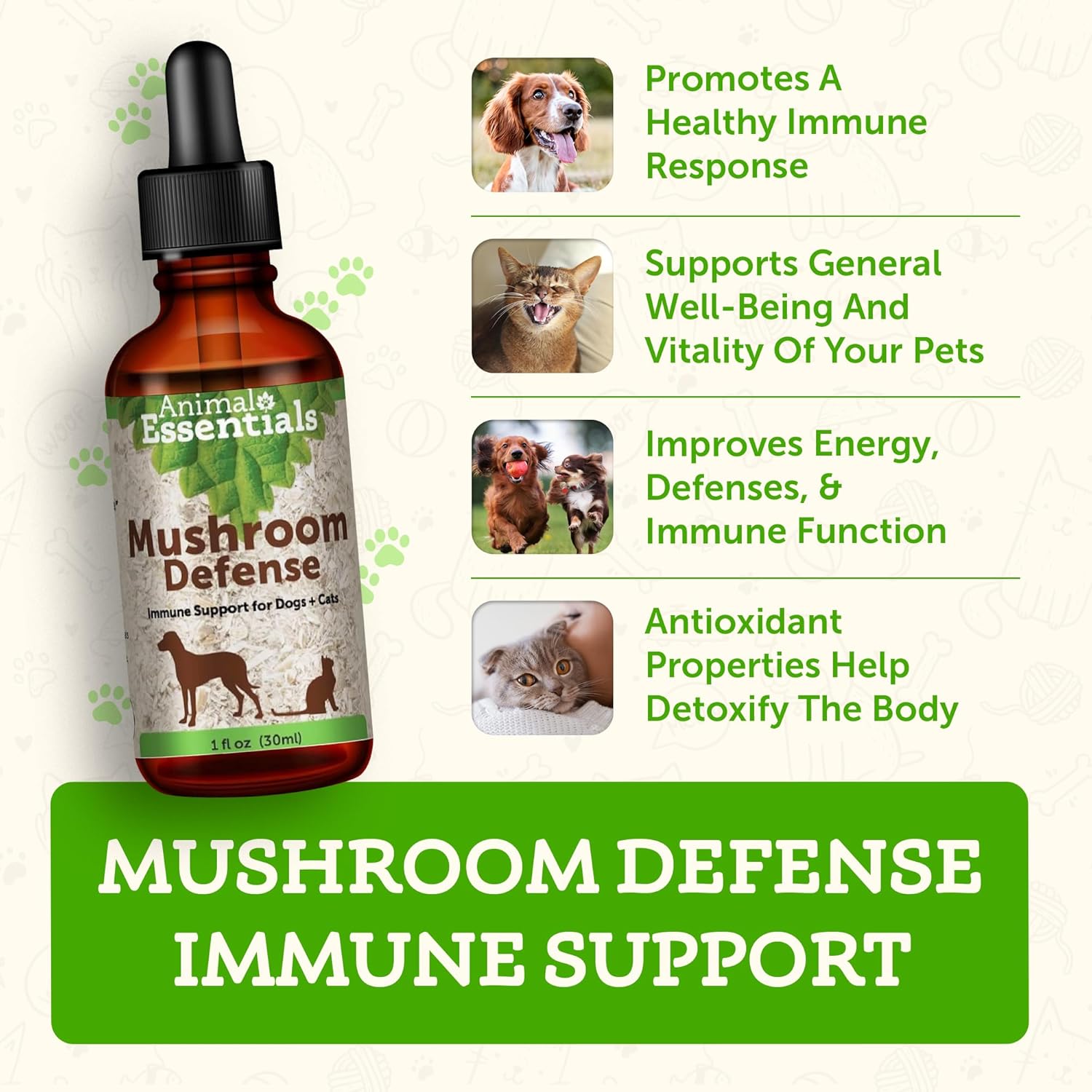Organic Mushroom Defense for Dogs & Cats - Immune System Support, Natural Antioxidant, All Ages, 2 Fl Oz