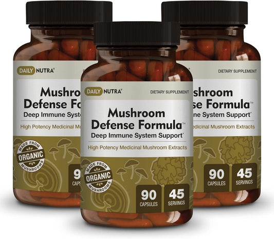 Organic Mushroom Defense Formula - Immune Support Supplement with Reishi, Chaga, Maitake, Shiitake & Turkey Tail - 90 Capsules (3-Pack)