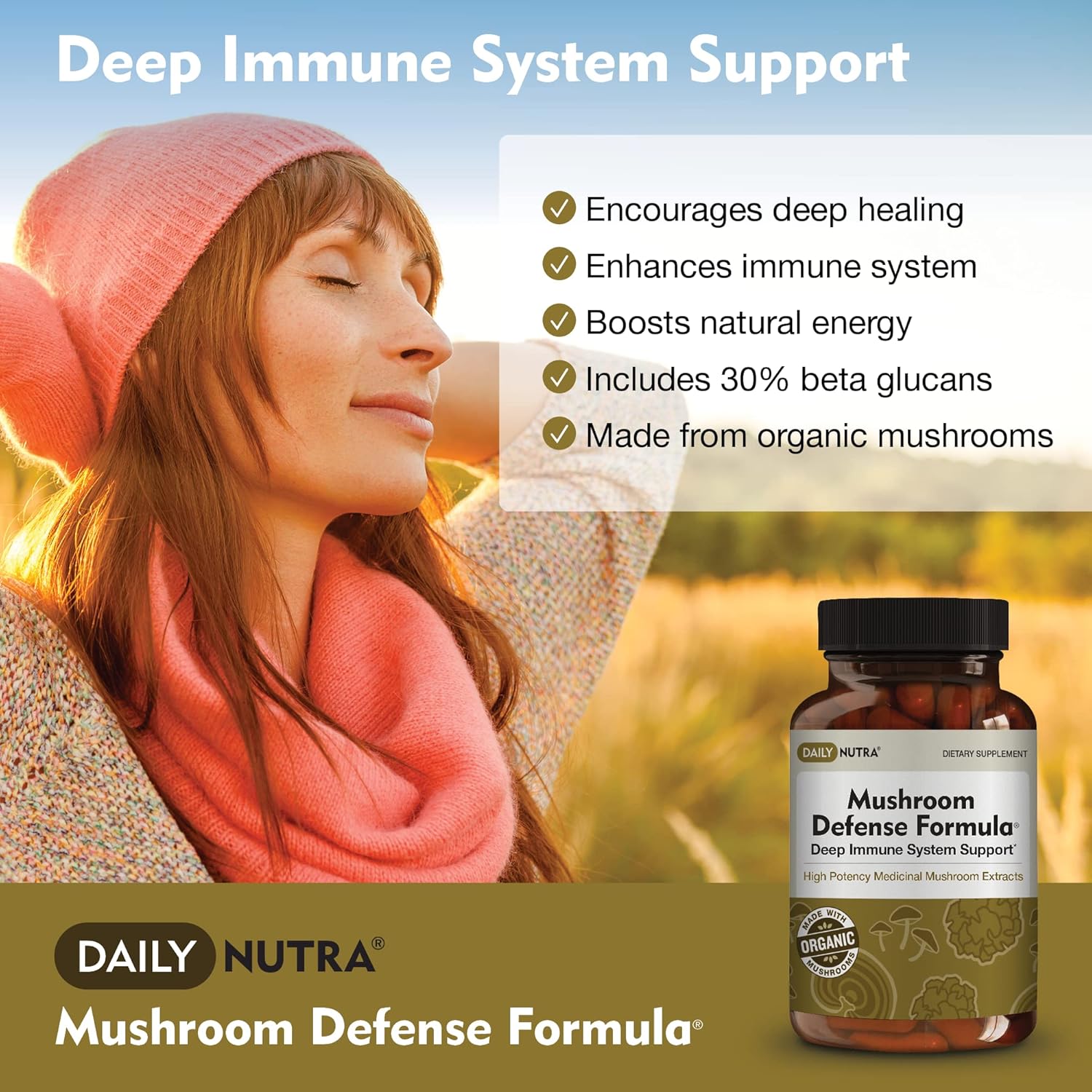 Organic Mushroom Defense Formula - Immune Support Supplement with Reishi, Chaga, Maitake, Shiitake & Turkey Tail - 90 Capsules (3-Pack)