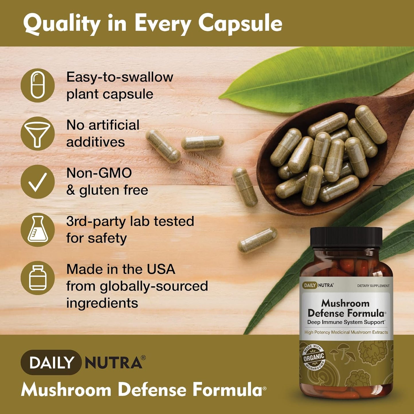 Organic Mushroom Defense Formula - Immune Support Supplement with Reishi, Chaga, Maitake, Shiitake & Turkey Tail - 90 Capsules (3-Pack)