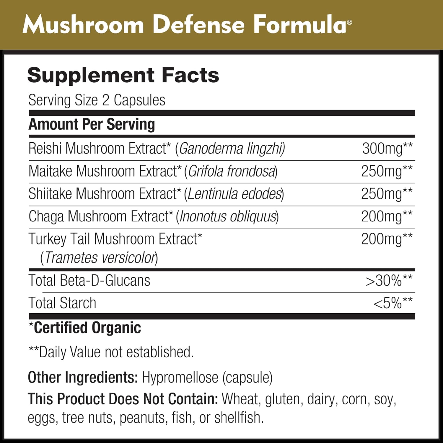 Organic Mushroom Defense Formula - Immune Support Supplement with Reishi, Chaga, Maitake, Shiitake & Turkey Tail - 90 Capsules (3-Pack)