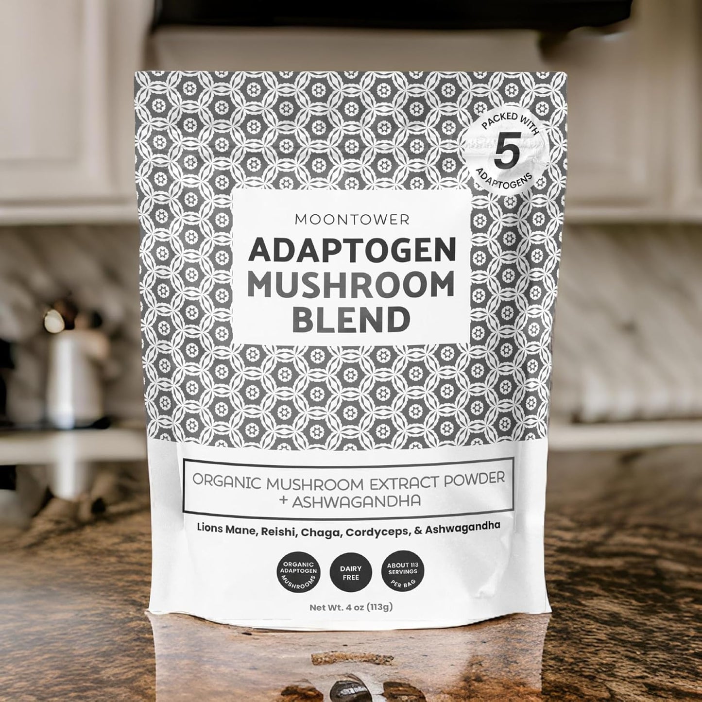 Organic Mushroom Extract Blend Powder - Immune Support Supplement with Lion's Mane, Reishi, Chaga, Cordyceps & Ashwagandha - 113 Servings