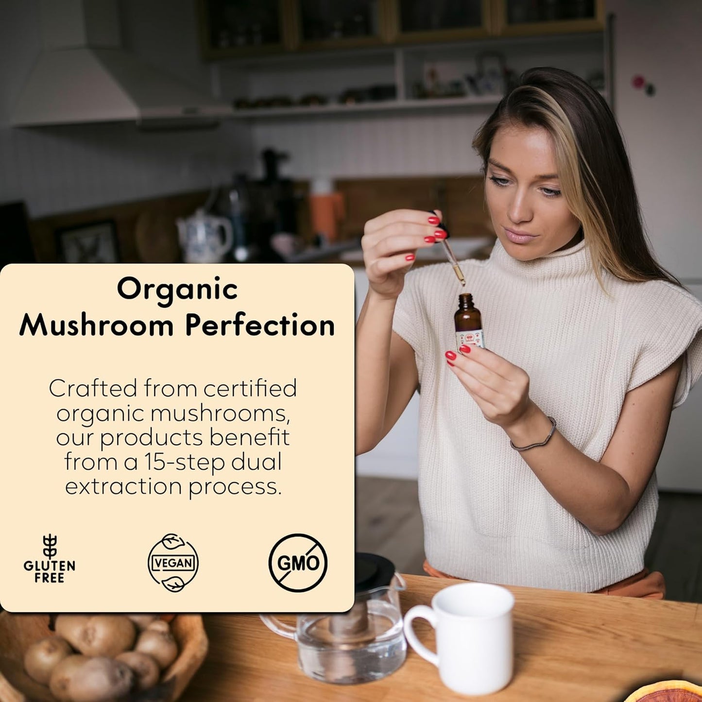 Organic Mushroom Extract Blend with Chaga, Reishi, Lion's Mane, Cordyceps | Vegan & Non-GMO | Supports Wellness & Immunity | 30 Servings, 2 fl. oz.