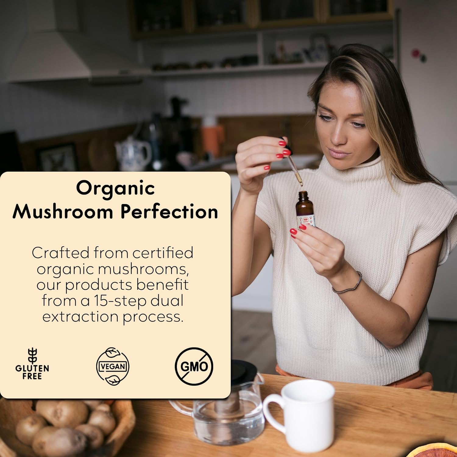 Organic Mushroom Extract Blend with Chaga, Reishi, Lion's Mane, Cordyceps | Vegan & Non-GMO | Supports Wellness & Immunity | 30 Servings, 2 fl. oz.