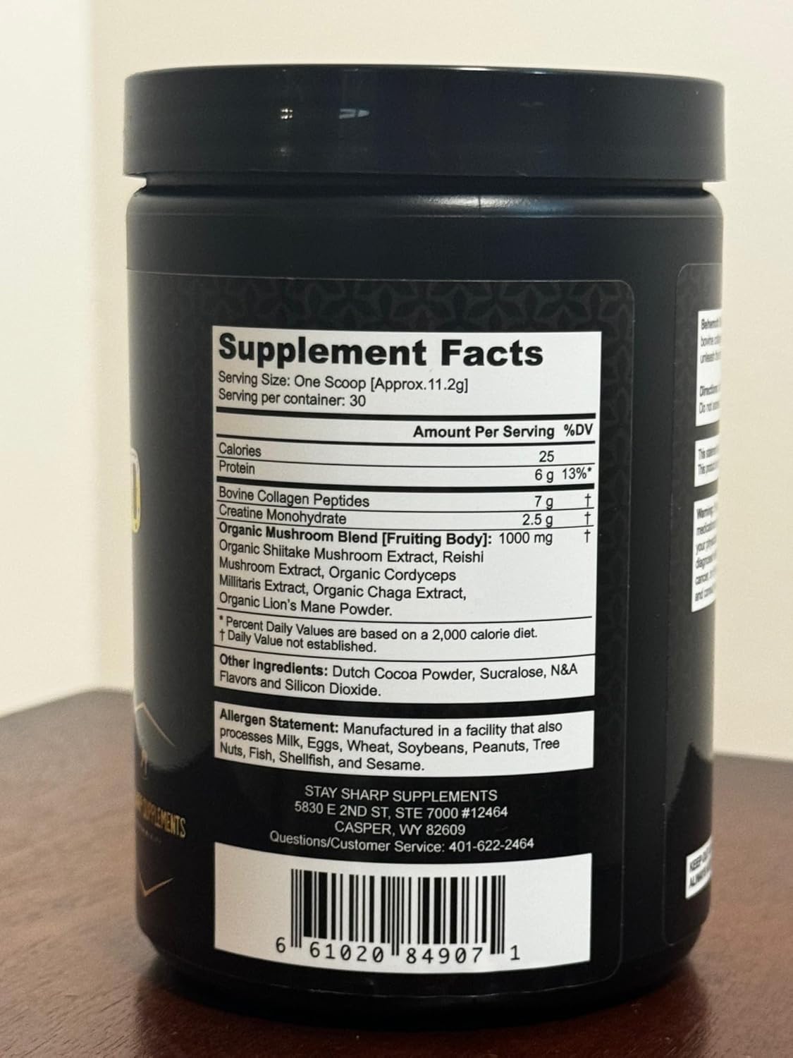 Organic Mushroom Extract Blend with Collagen & Creatine for Focus, Energy, Immunity - 30 Servings