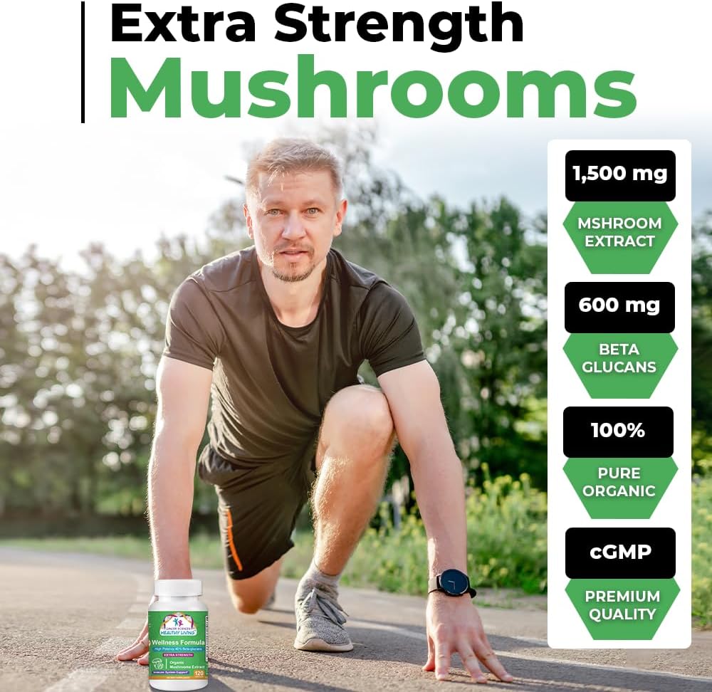 Organic Mushroom Extract Capsules for Immune Support - 1,500mg, 40% Beta-Glucans, 120 Caps - Cancer Sciences Wellness Formula