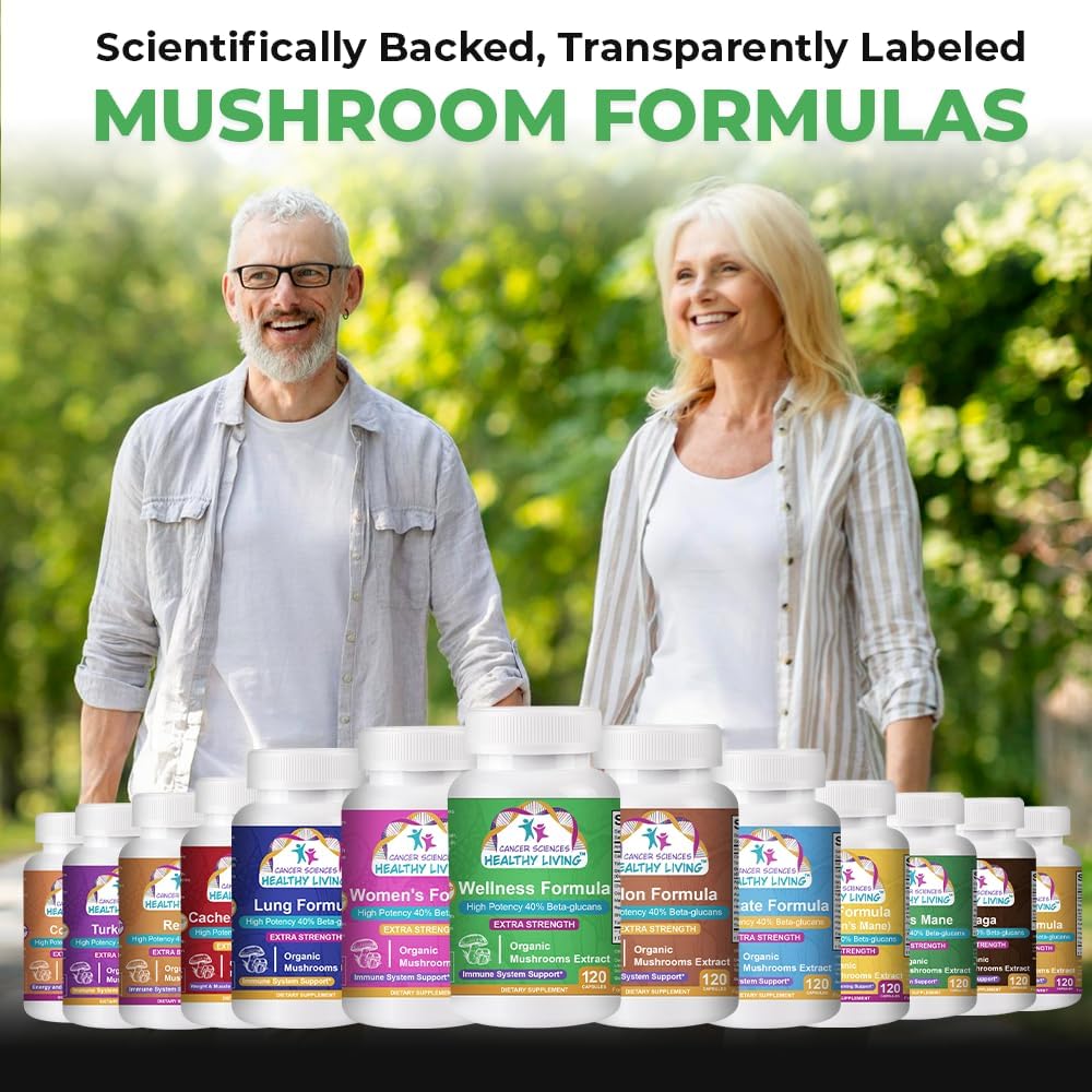 Organic Mushroom Extract Capsules for Immune Support - 1,500mg, 40% Beta-Glucans, 120 Caps - Cancer Sciences Wellness Formula