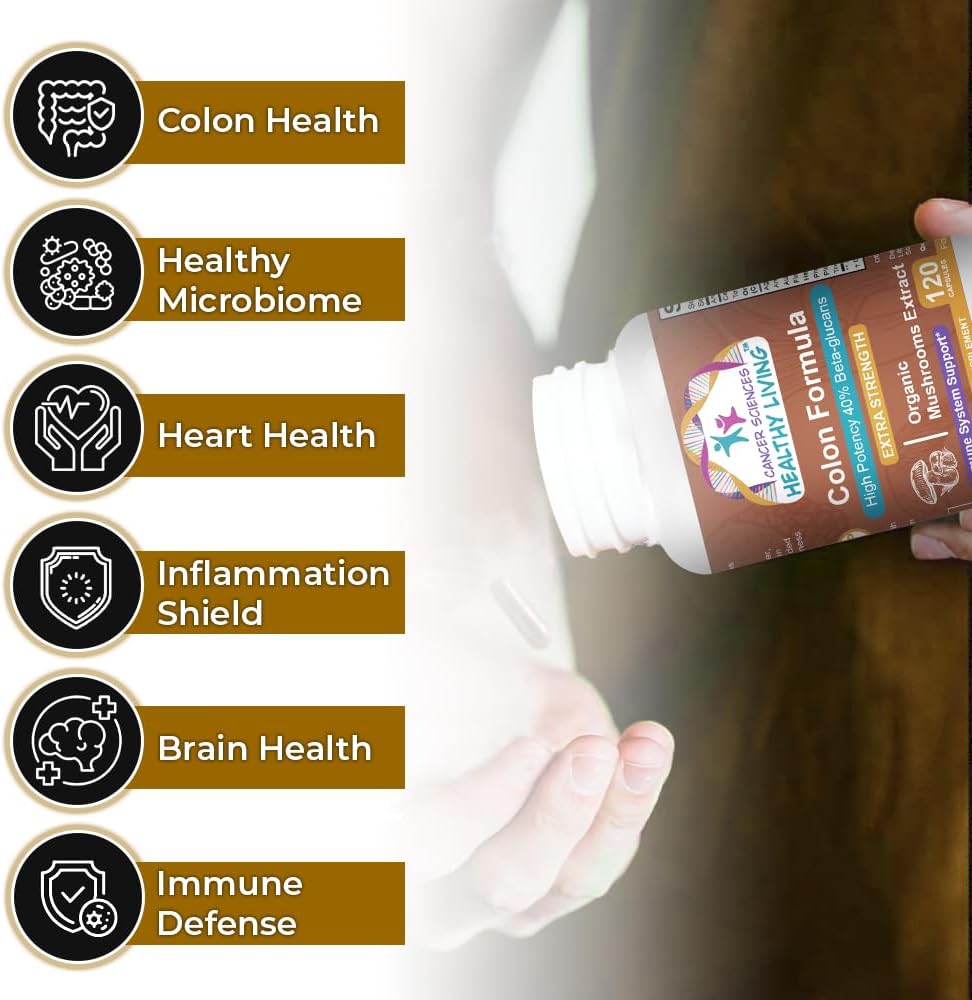 Organic Mushroom Extract Colon Health Supplement - 1,500mg, 40% Beta-Glucans, Immune & Digestive Support - 120 Capsules