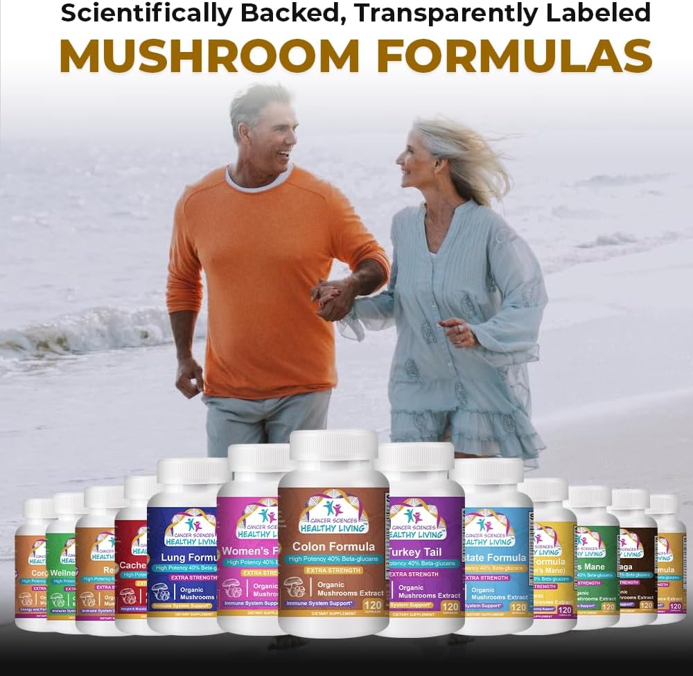 Organic Mushroom Extract Colon Health Supplement - 1,500mg, 40% Beta-Glucans, Immune & Digestive Support - 120 Capsules