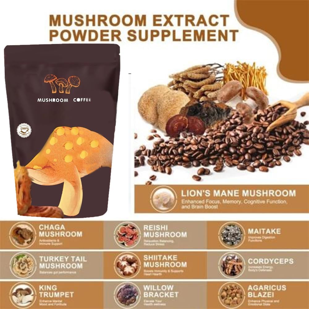 Organic Mushroom Herbal Supplement Powder with Lion's Mane and Cordyceps - 30 Servings