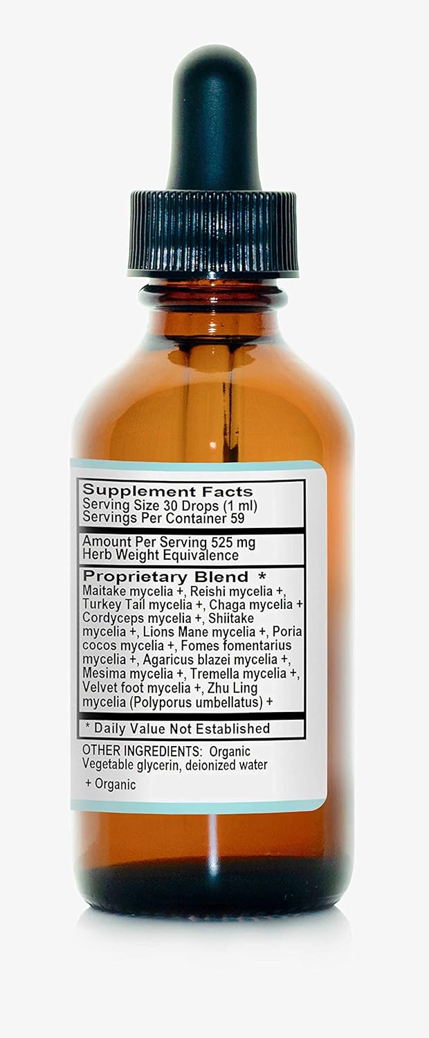 Organic Mushroom Immune Defense Drops | Immunity Support Supplement 2fl oz | Vegan Herbal Formula 525mg ● 2 Months Supply