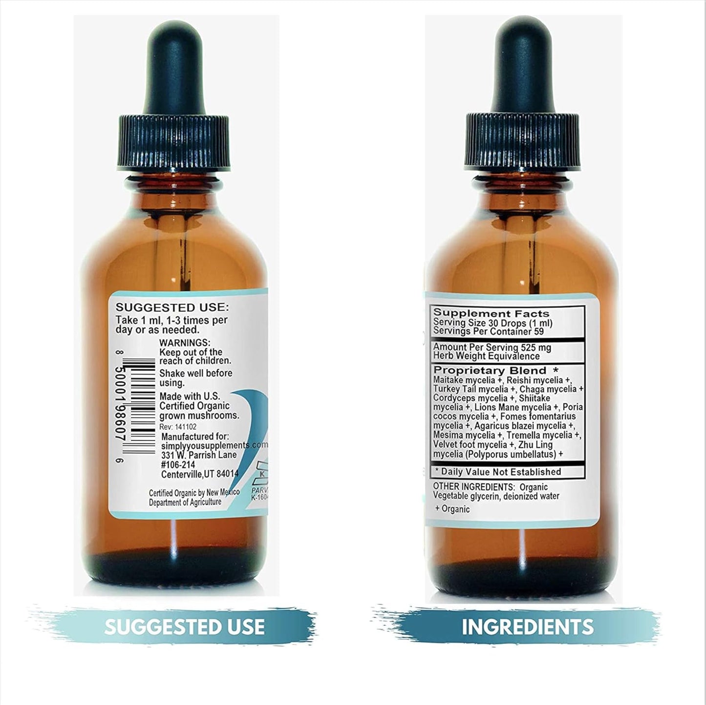 Organic Mushroom Immune Defense Drops | Immunity Support Supplement 2fl oz | Vegan Herbal Formula 525mg ● 2 Months Supply