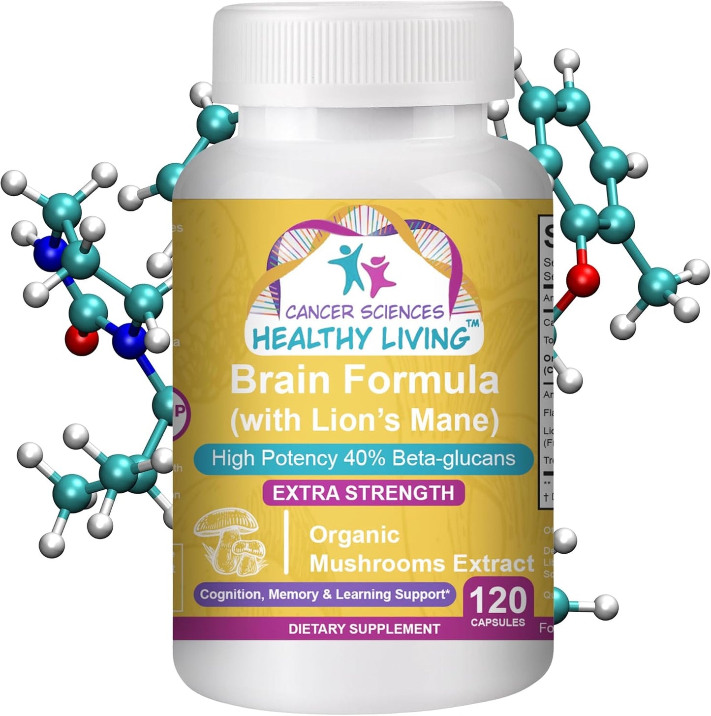Organic Mushroom Memory Supplement for Brain Health - High Potency 1,500mg Capsules with Beta-Glucans for Immune Support