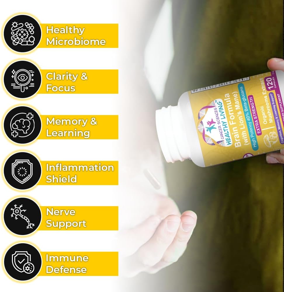 Organic Mushroom Memory Supplement for Brain Health - High Potency 1,500mg Capsules with Beta-Glucans for Immune Support