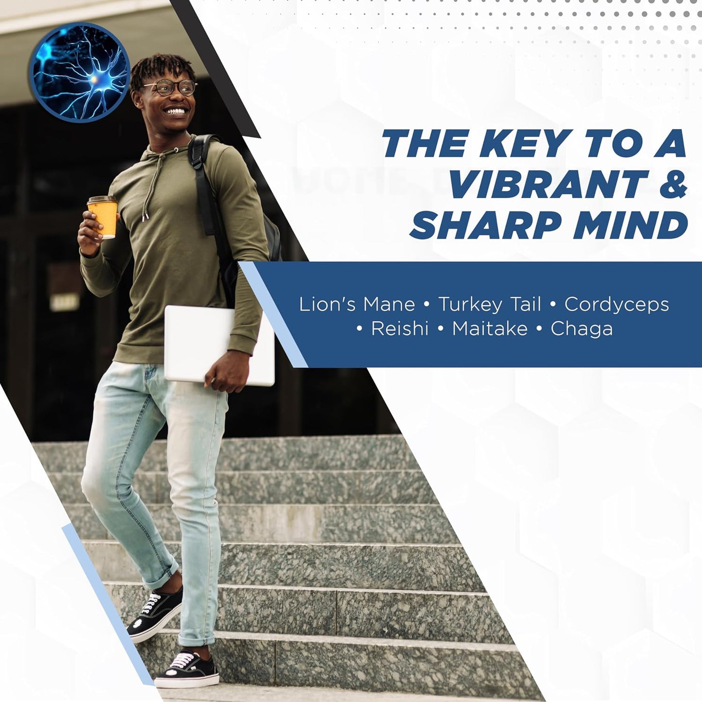 Organic Mushroom Nootropic Blend with Lion's Mane, Turkey Tail, Reishi, Maitake Extracts - Cognitive Supplement for Men & Women - 30 Capsules