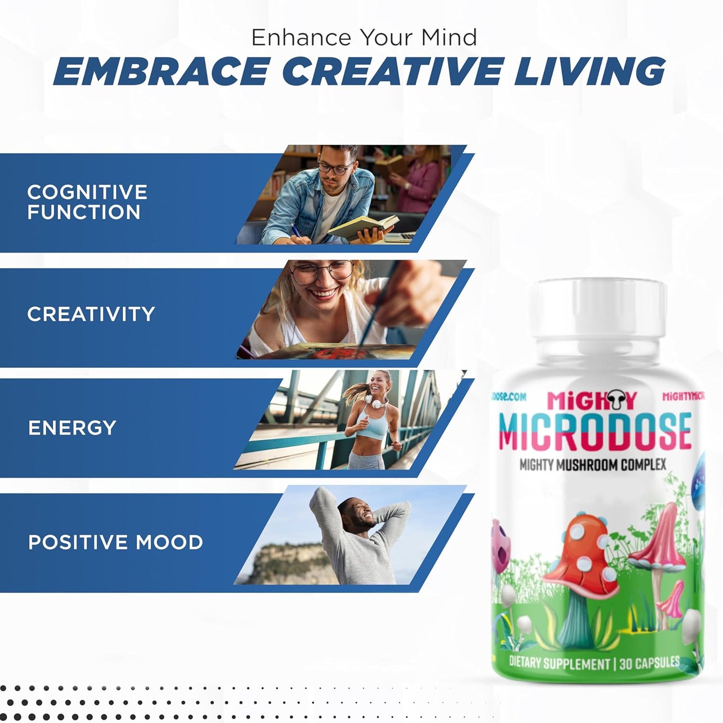 Organic Mushroom Nootropic Blend with Lion's Mane, Turkey Tail, Reishi, Maitake Extracts - Cognitive Supplement for Men & Women - 30 Capsules