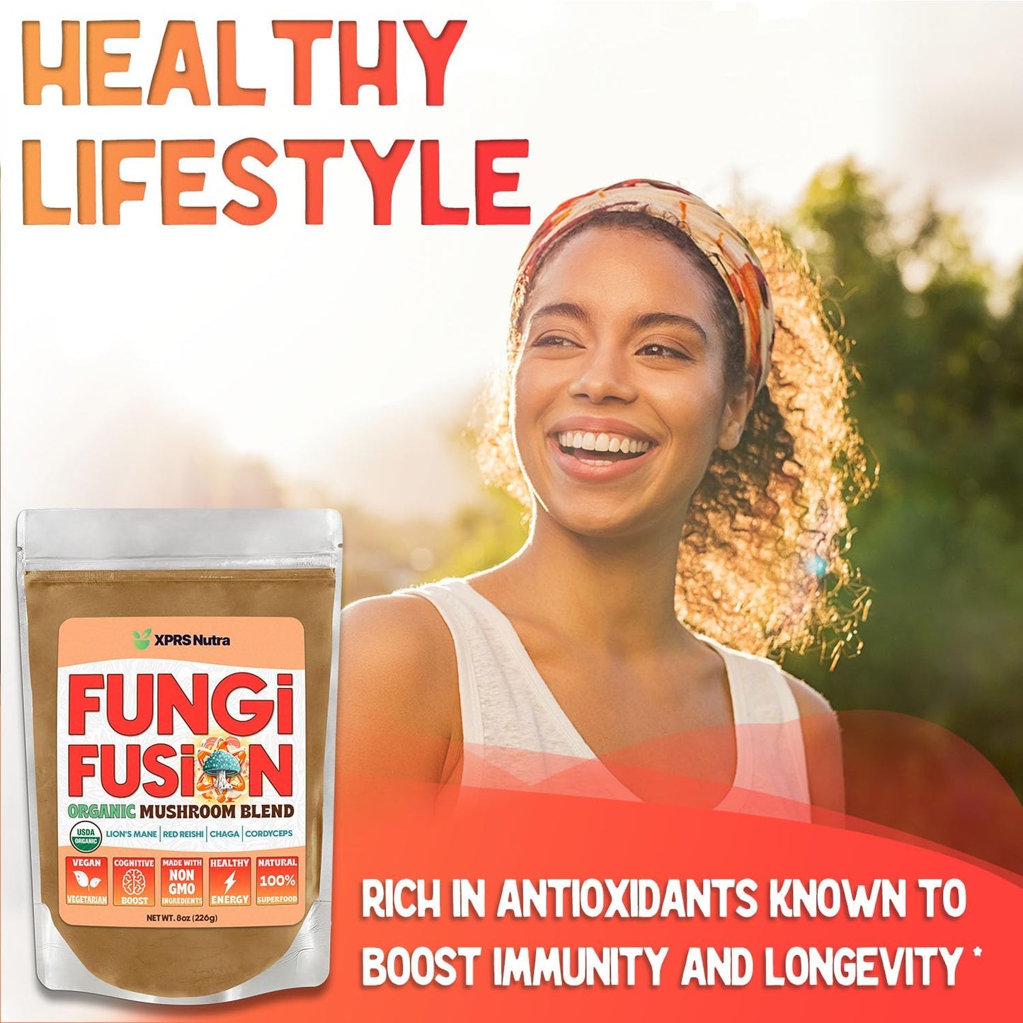 Organic Mushroom Powder Blend with Lion's Mane, Reishi, Chaga, and Cordyceps - 8 Ounce for Mental Clarity and Immunity