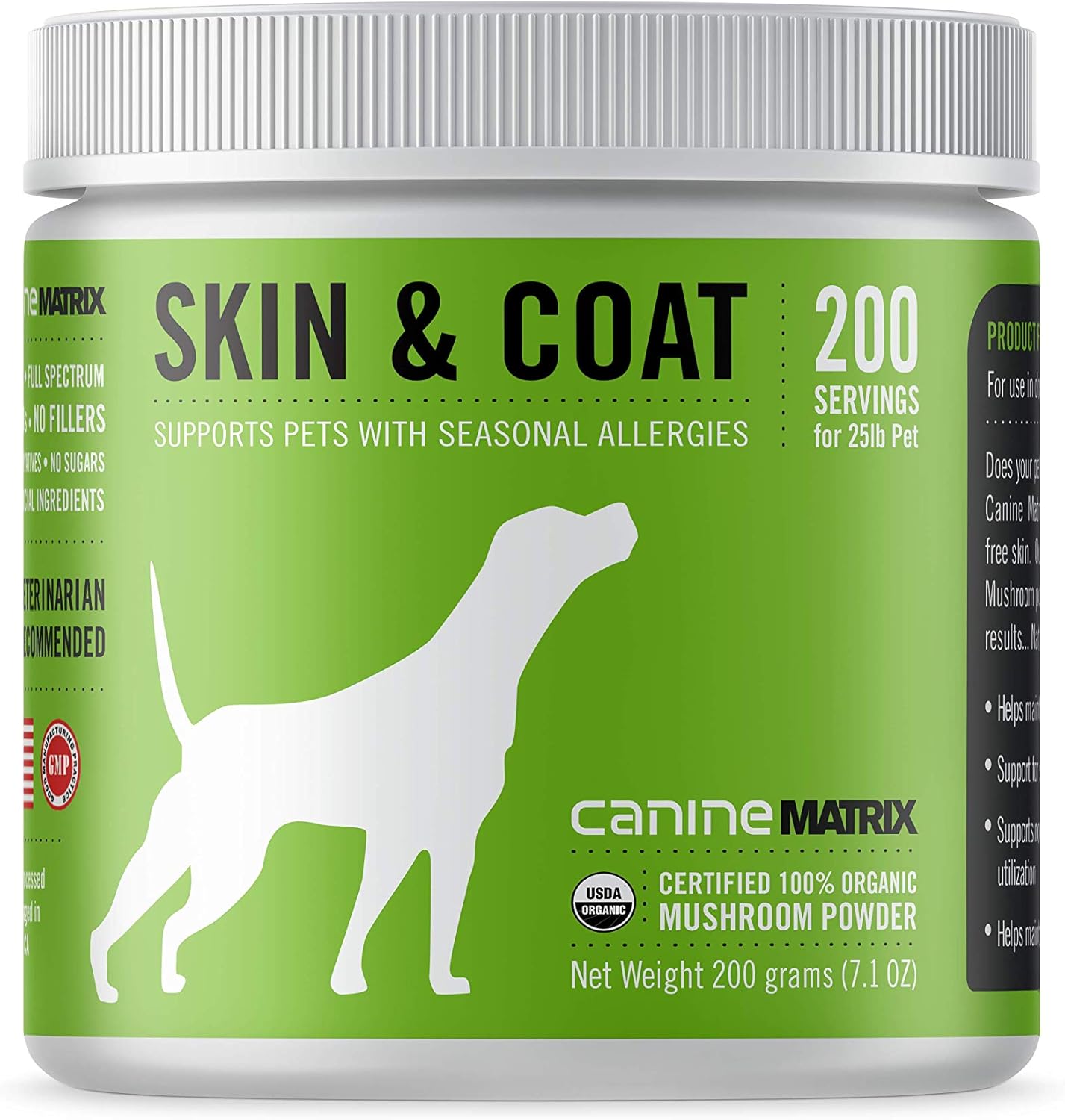 Organic Mushroom Powder Supplement for Dogs, 200g - Skin and Coat Support
