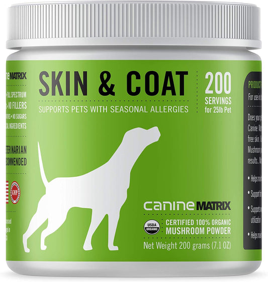 Organic Mushroom Powder Supplement for Dogs, 200g - Skin and Coat Support