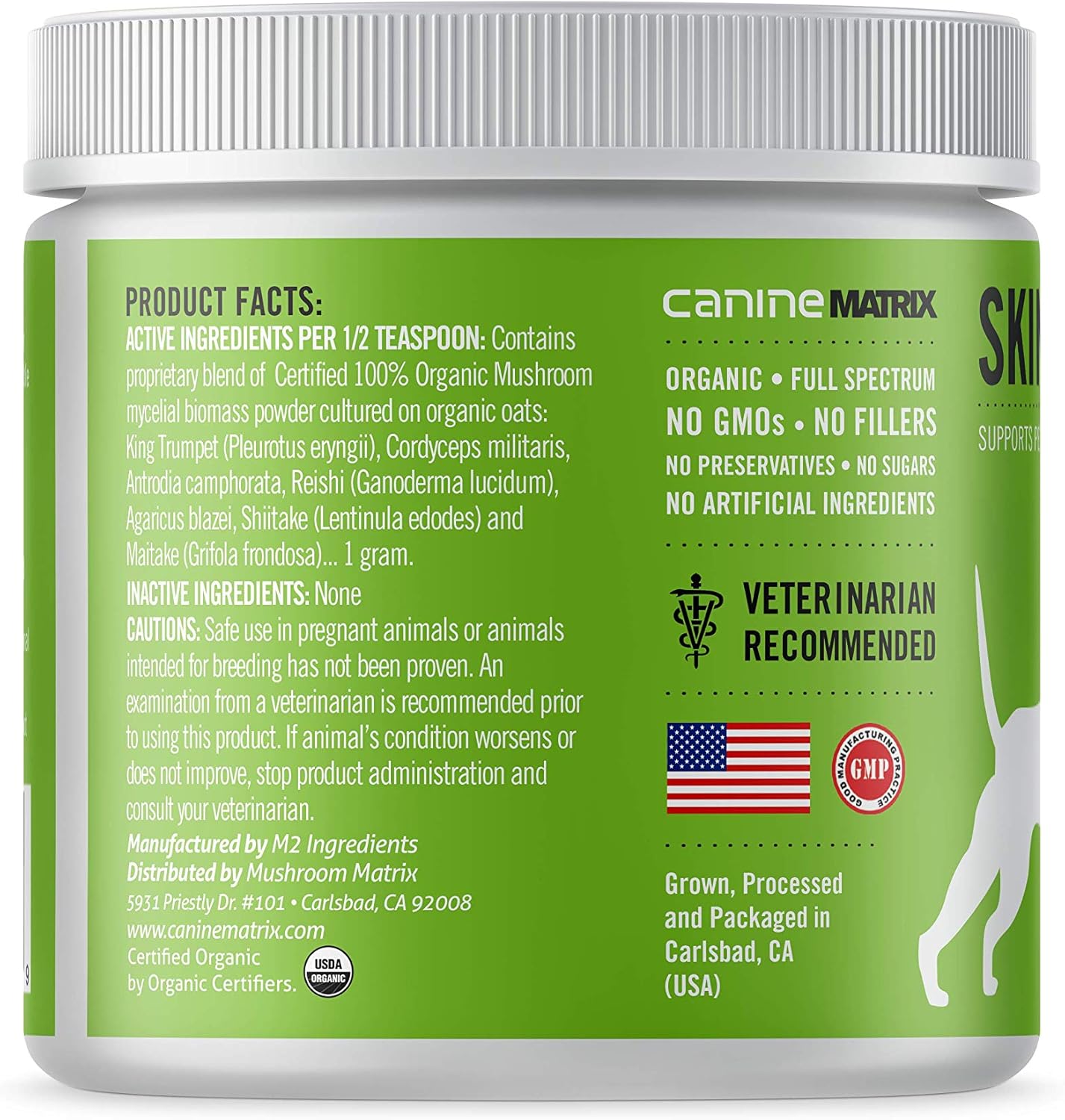 Organic Mushroom Powder Supplement for Dogs, 200g - Skin and Coat Support