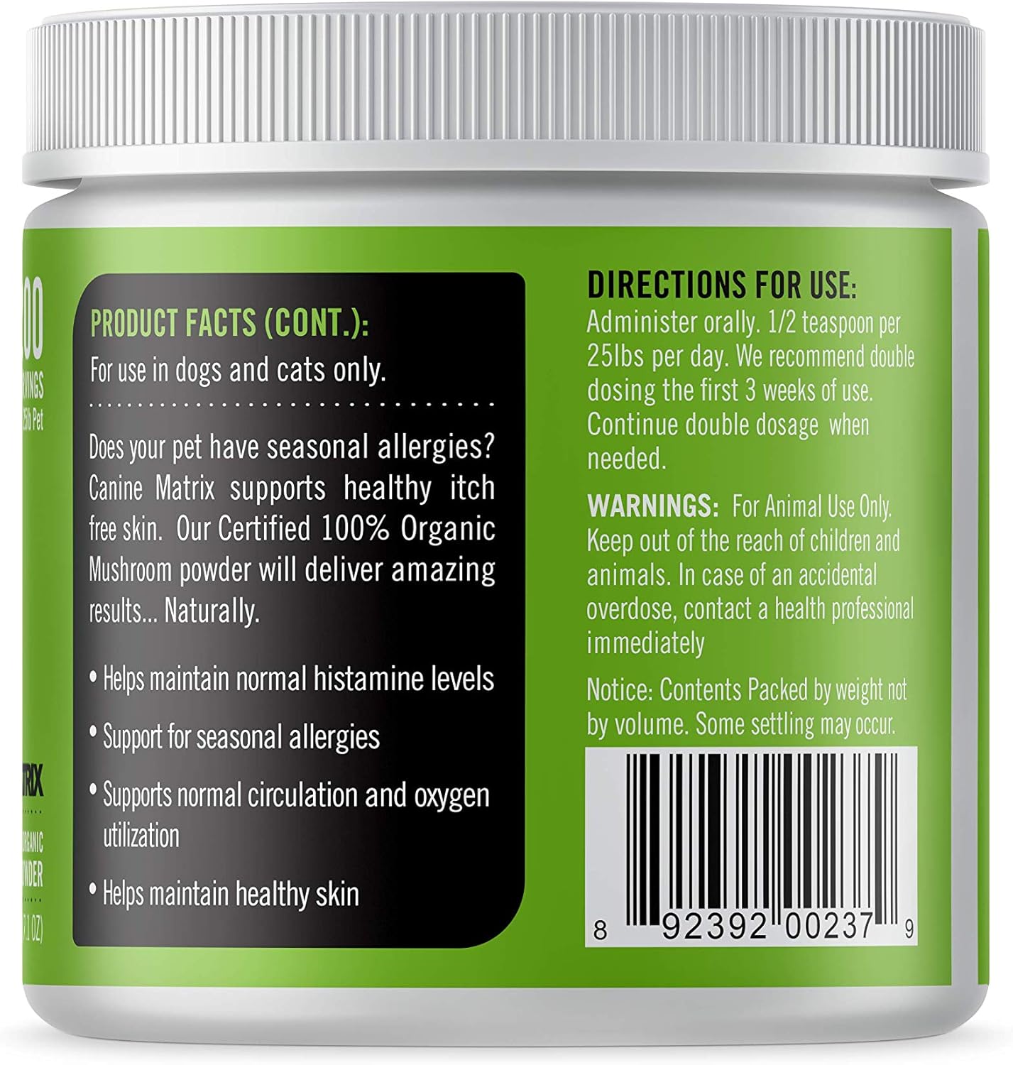 Organic Mushroom Powder Supplement for Dogs, 200g - Skin and Coat Support