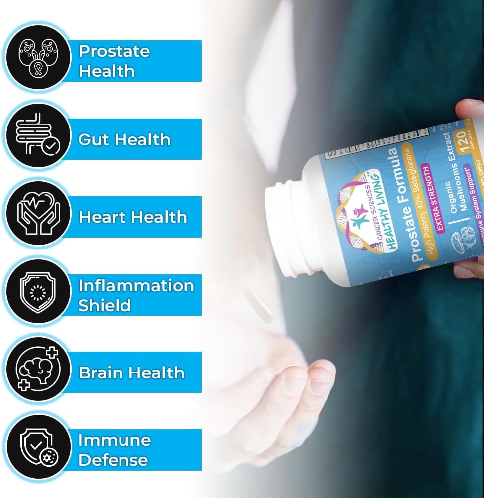 Organic Mushroom Prostate Health Supplements for Men - 1,500mg High Potency Beta-Glucans - Immune & Prostate Support - 120 Capsules