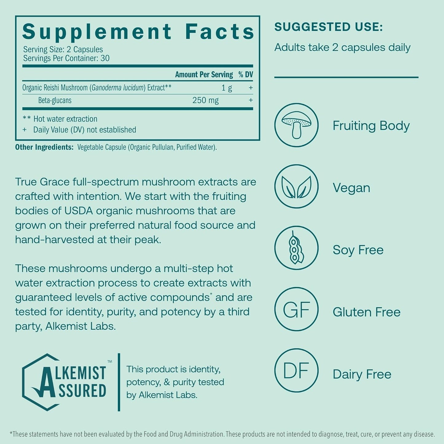 Organic Mushroom Reishi Capsules for Daily Balance & Longevity - 60 Count