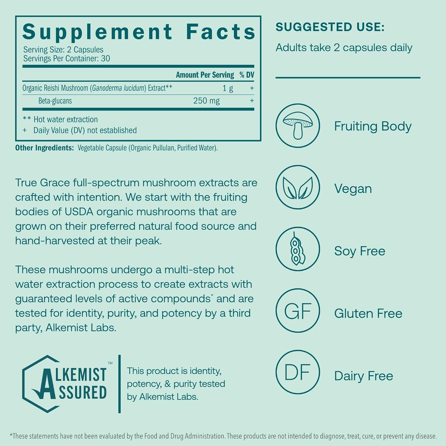 Organic Mushroom Reishi Capsules for Daily Balance & Longevity - 60 Count