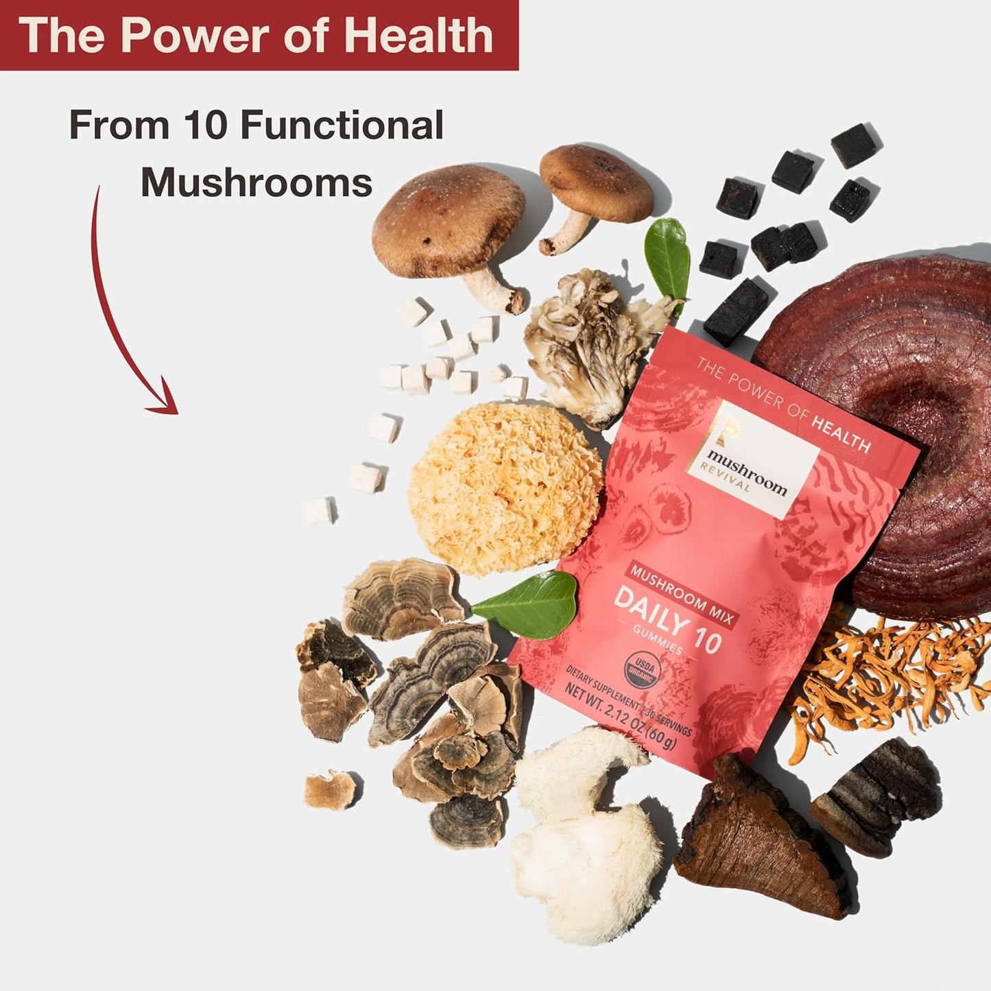 Organic Mushroom Revival Daily Gummies - 2.12 oz, Non-GMO, Vegan, Gluten-Free, Keto, Dairy-Free