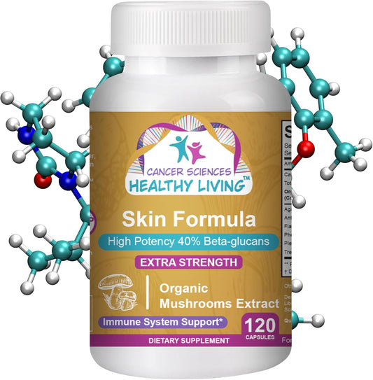 Organic Mushroom Skin Supplement with 1,500mg Strength, High Potency Beta-Glucans for Immune and Inflammation Support - 120 Capsules