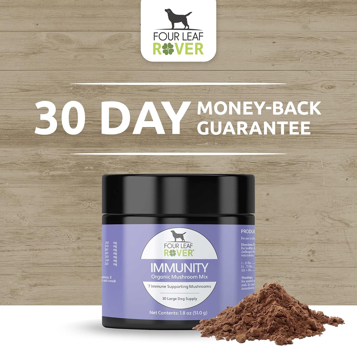 Organic Mushroom Supplement for Dogs - Veterinarian Formulated Whole Mushroom Extract - FOUR LEAF ROVER Seven Shrooms