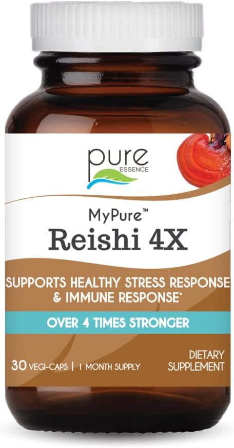 Organic Mushroom Supplement for Immune Support, Stress Relief, Energy - Pure Essence Labs MyPure Reishi 4X (30 Capsules)