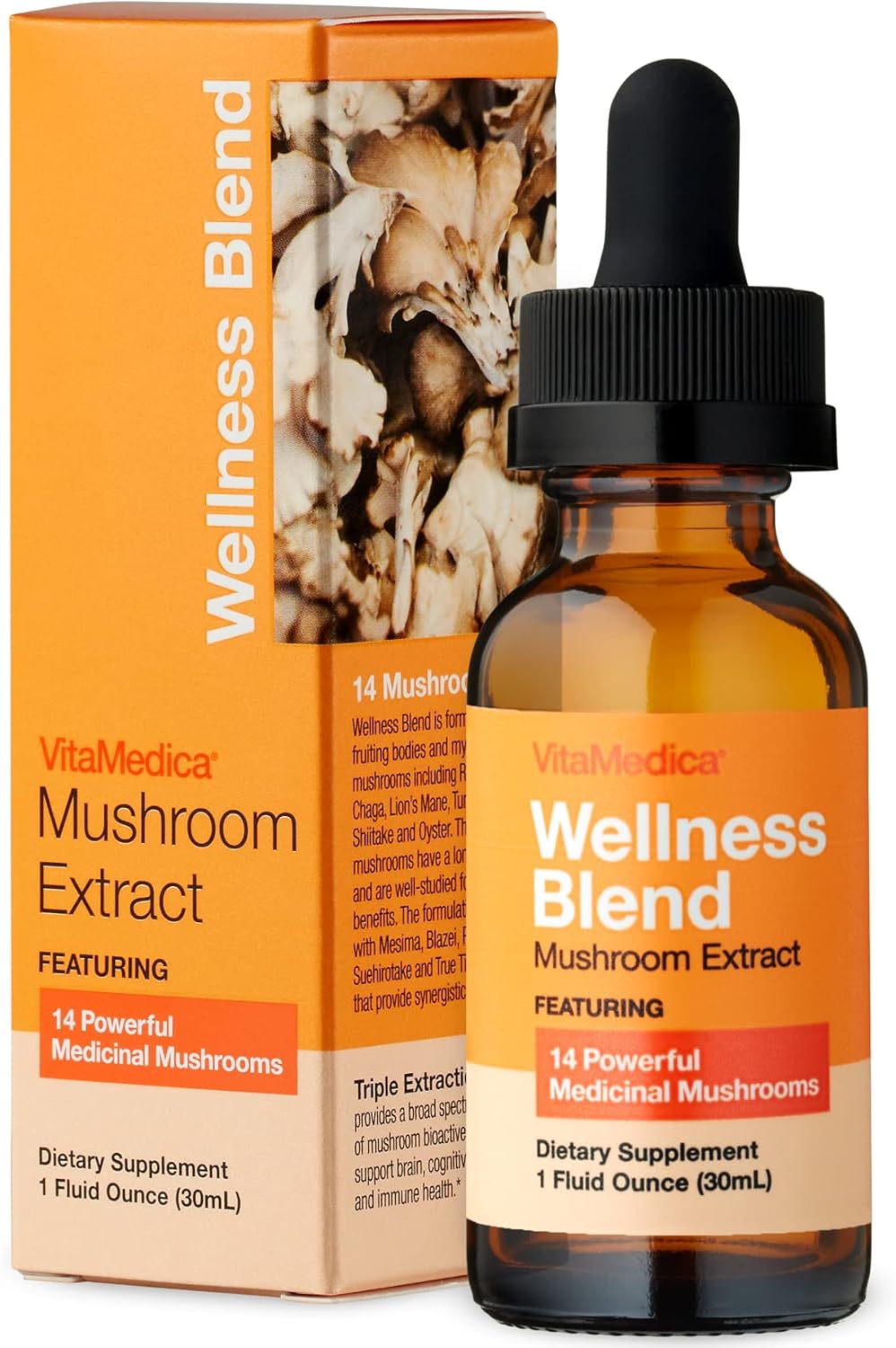 Organic Mushroom Wellness Blend Extract for Natural Health Boost - Reishi, Cordyceps, Lion's Mane, Turkey Tail, Chaga, Agarikon - 30 Servings - Made in USA