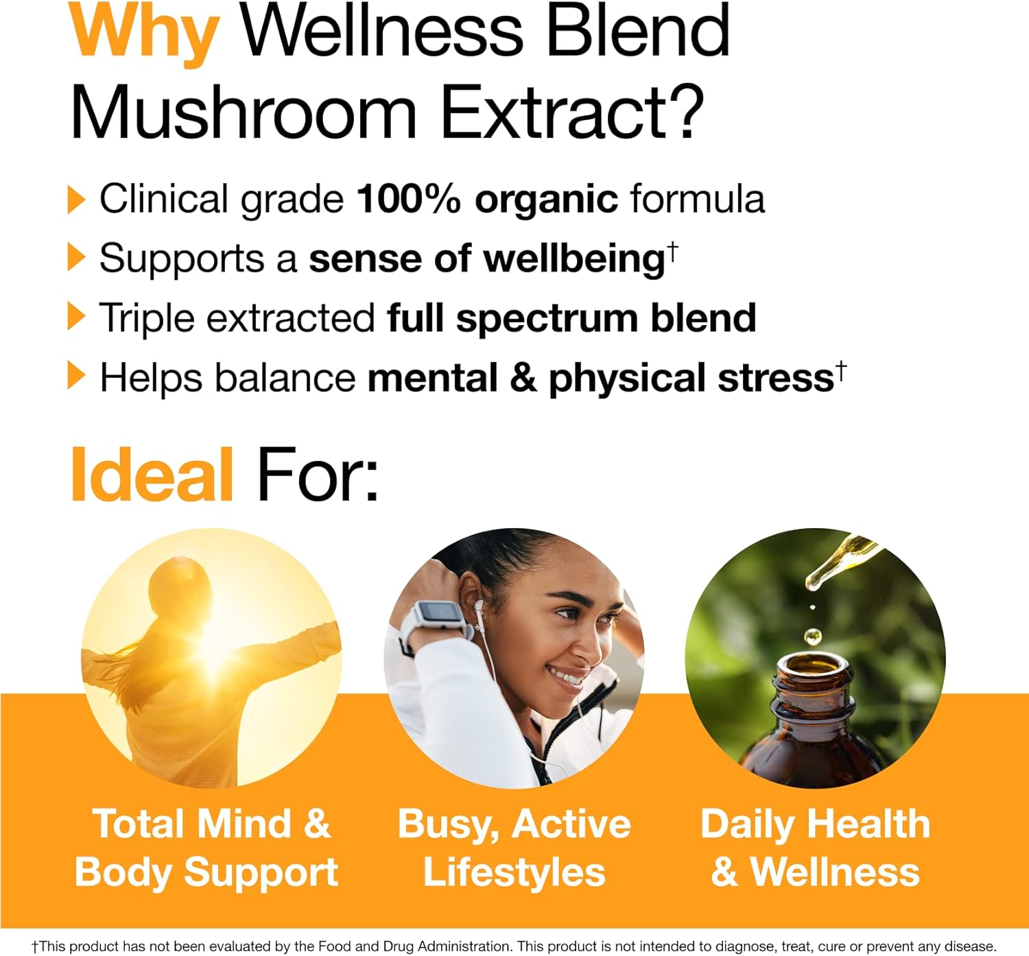 Organic Mushroom Wellness Blend Extract for Natural Health Boost - Reishi, Cordyceps, Lion's Mane, Turkey Tail, Chaga, Agarikon - 30 Servings - Made in USA