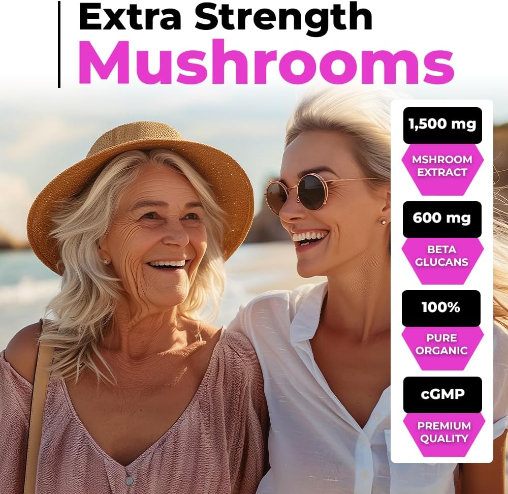 Organic Mushroom Women's Health Supplement: High Potency 1,500mg Extract with 40% Beta-Glucans for Immune & Hormonal Support, Digestive Health - 120 Capsules