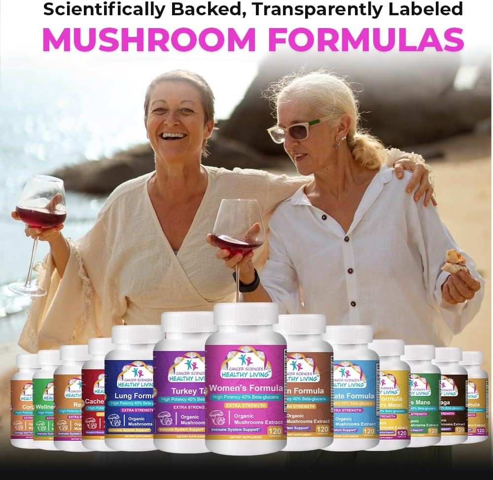 Organic Mushroom Women's Health Supplement: High Potency 1,500mg Extract with 40% Beta-Glucans for Immune & Hormonal Support, Digestive Health - 120 Capsules