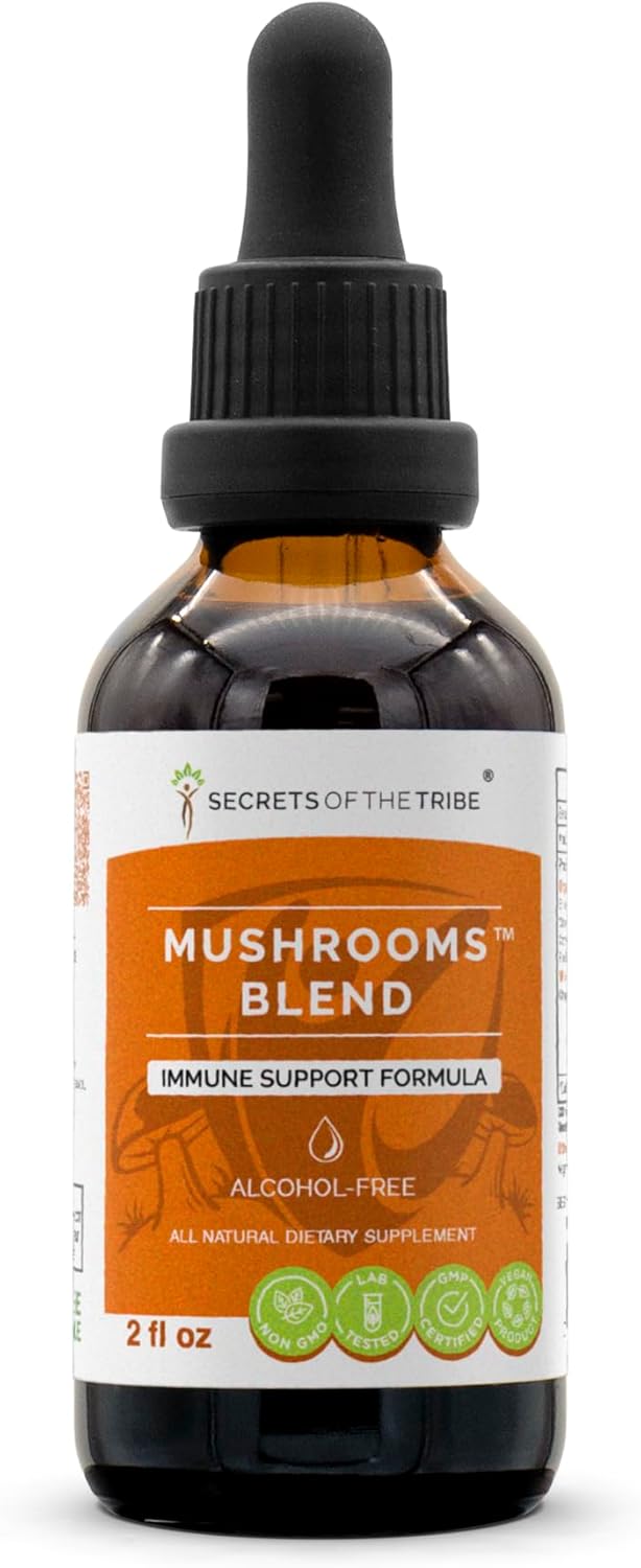 Organic Mushrooms Blend Tincture - Alcohol-Free Herbal Extract for Immune Support - Chaga, Shiitake, Maitake, Cordyceps, Reishi - 2 OZ