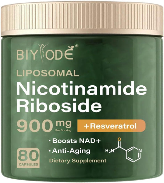 Organic NAD+ Nicotinamide Liposomal Supplement with Riboside, Resveratrol, Quercetin - 900MG Energy Boost (80 Capsules)