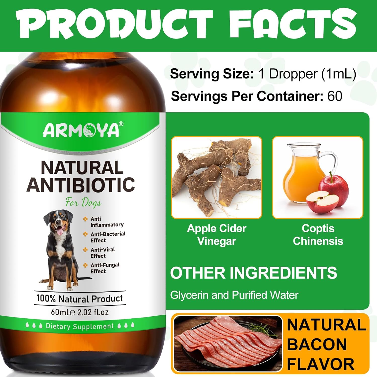 Organic Natural Antibiotics for Dogs with Multivitamin - 60ml Pet Antibiotics made with Organic Ingredients