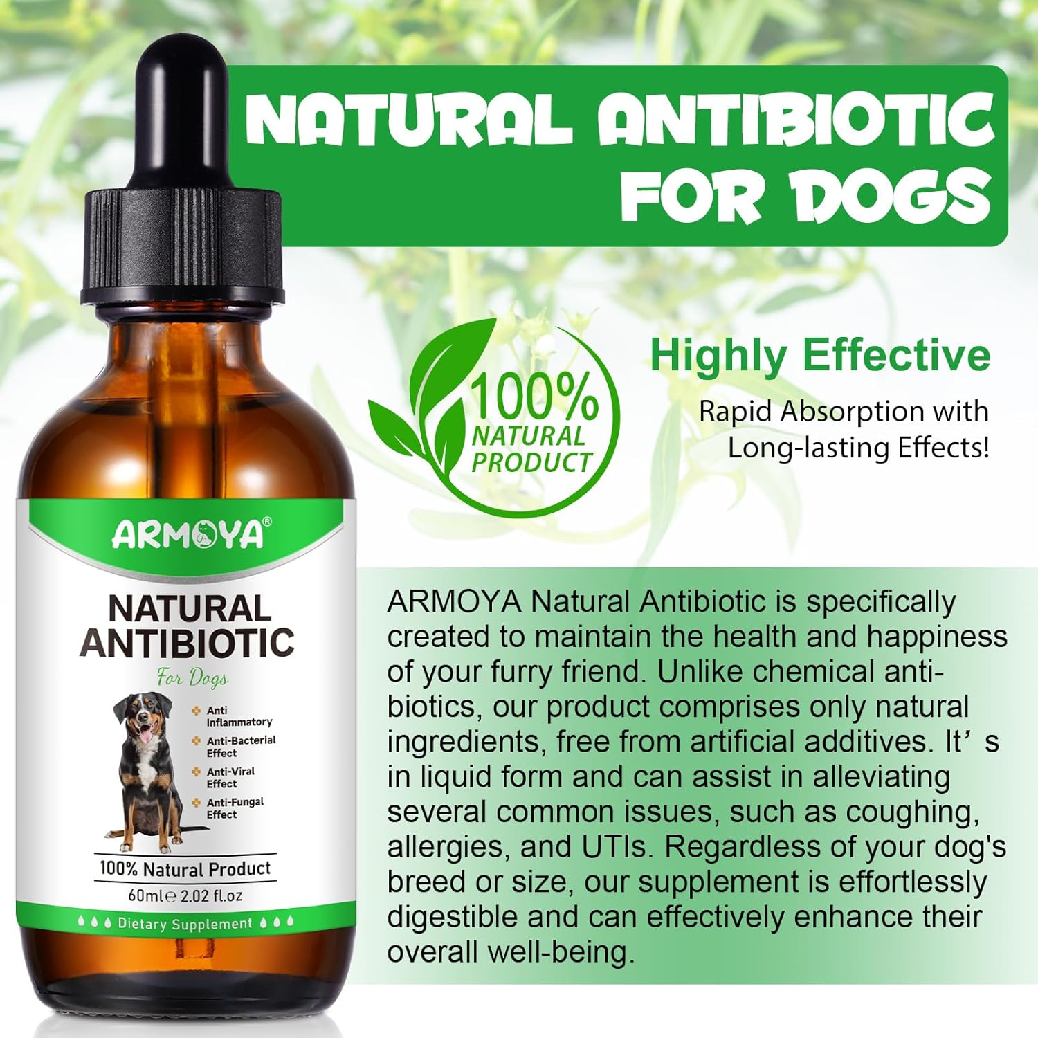 Organic Natural Antibiotics for Dogs with Multivitamin - 60ml Pet Antibiotics made with Organic Ingredients