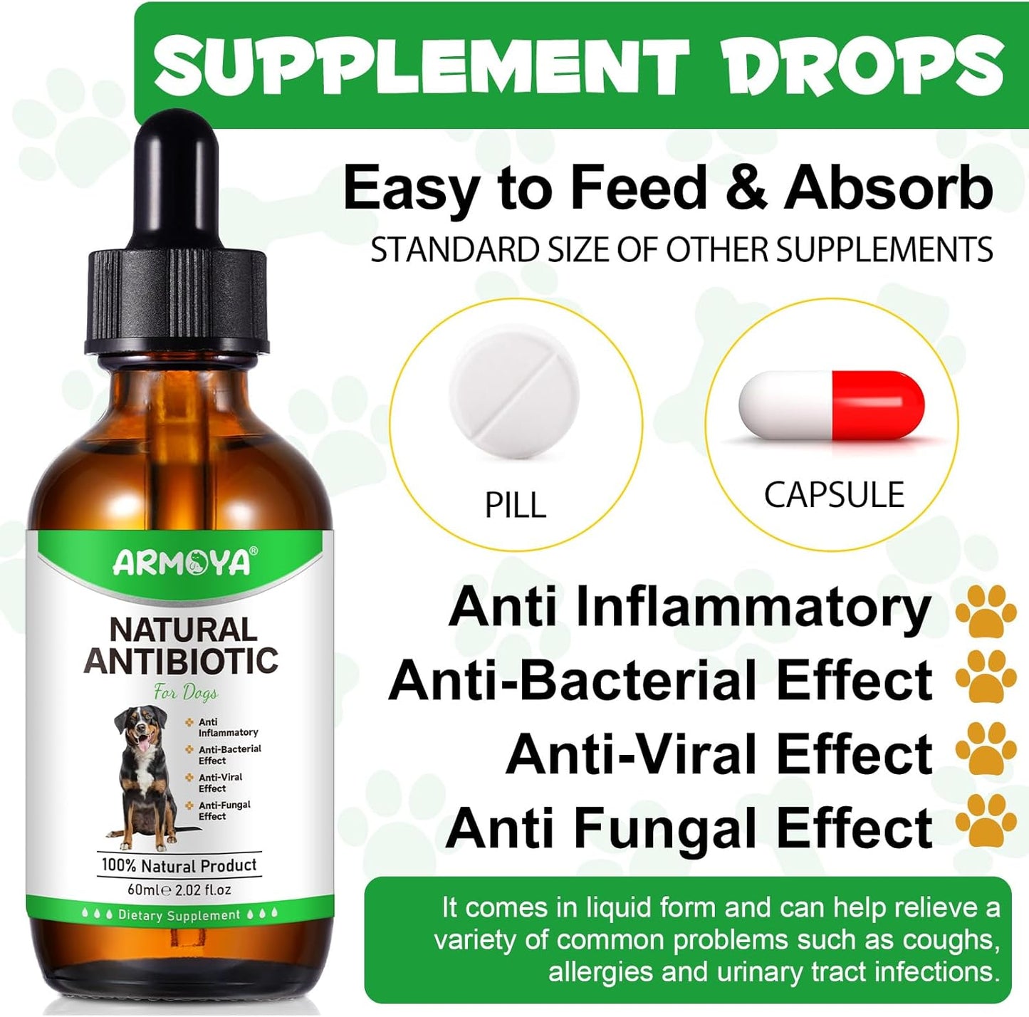 Organic Natural Antibiotics for Dogs with Multivitamin - 60ml Pet Antibiotics made with Organic Ingredients