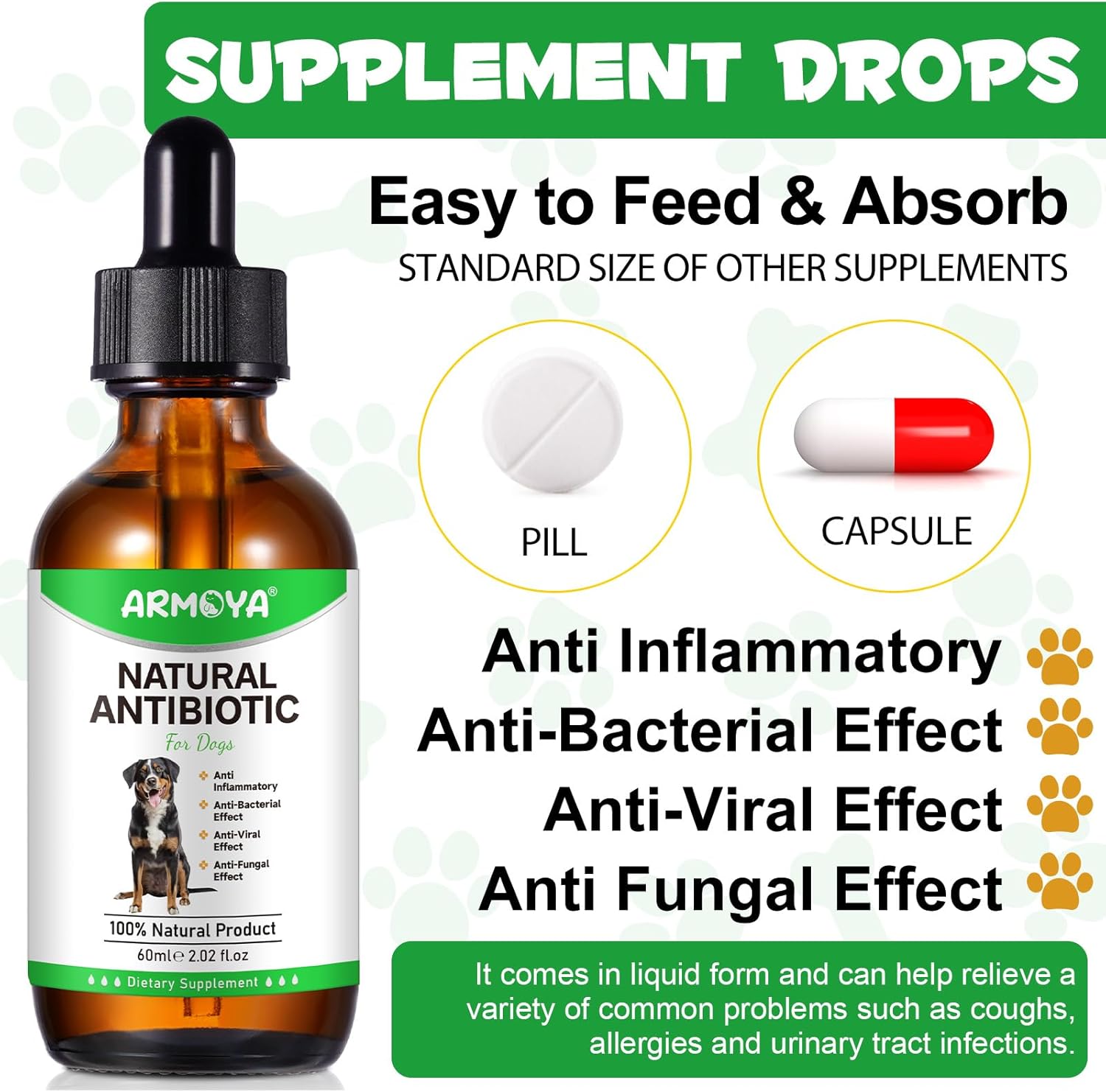 Organic Natural Antibiotics for Dogs with Multivitamin - 60ml Pet Antibiotics made with Organic Ingredients