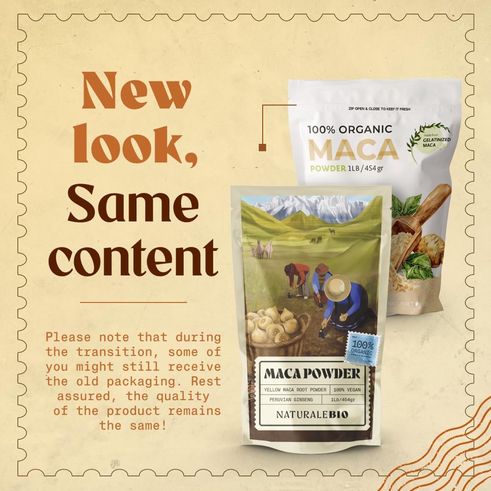 Organic NaturaleBio Maca Root Powder 16oz - Pure Peruvian Superfood for Smoothies, Vegetarian and Vegan Friendly, Gelatinized for Maximum Bioavailability