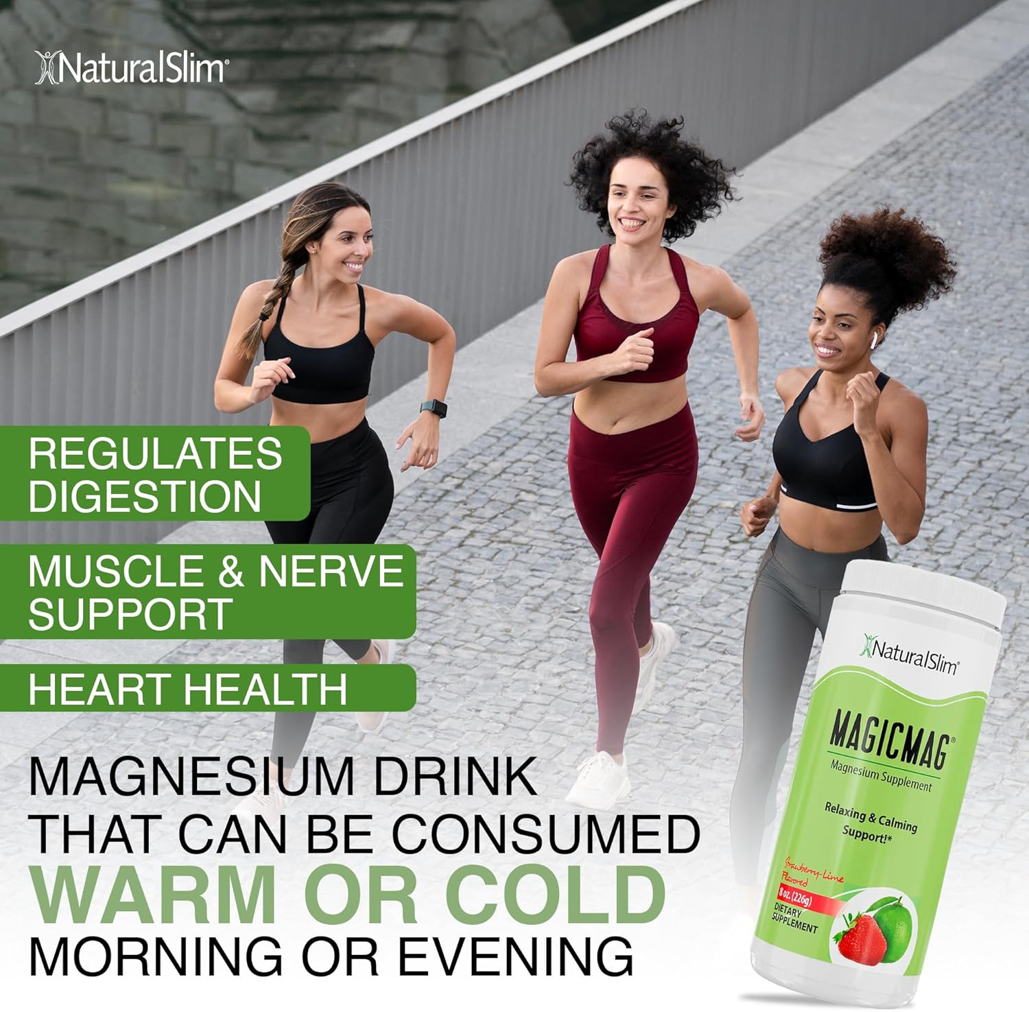 Organic NaturalSlim Magicmag Pure Magnesium Citrate Powder - Supports Stress, Constipation, Muscles, Heart | Strawberry & Lime Flavored Supplement - 8oz Drink Mix (3 Pack)