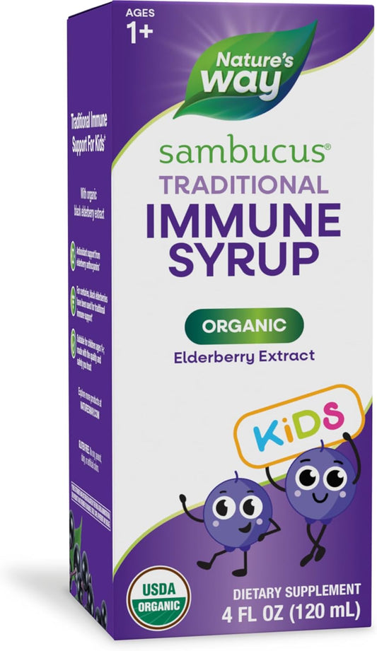 Organic Nature's Way Sambucus Elderberry Syrup for Immune Support, Antioxidant Boost, 4 Fl Oz, Ages 1+ - BoostGo Australia