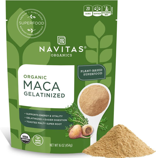 Organic Navitas Maca Gelatinized Powder - 16 oz Bag, 90 Servings - Non-GMO, Gluten-Free - 1 Pack